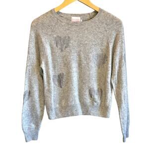 Brodie Cashmere Foil Heart Gray Crewneck Sweater - size Small